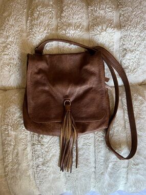 Brown Leather Tassel Crossbody Bag - Women